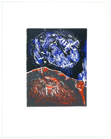 Woodcut Jorn - Pierre qui roule