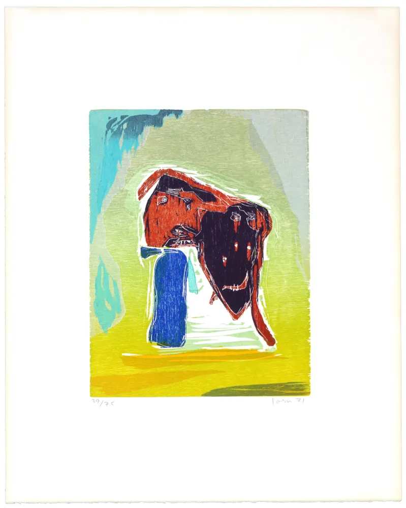 Woodcut Jorn - Rideau convolant