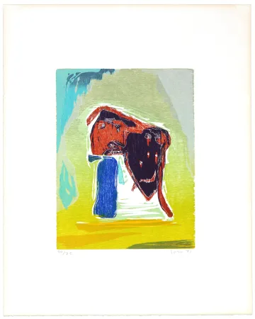 Woodcut Jorn - Rideau convolant