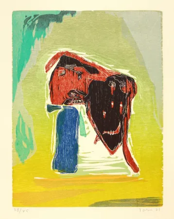 Woodcut Jorn - Rideau convolant