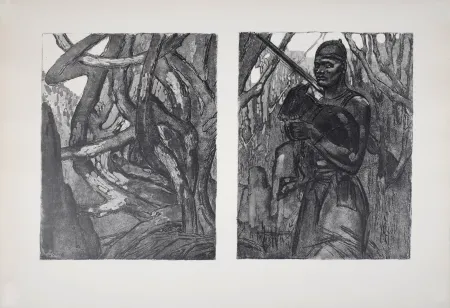 Lithograph Jouve - Homme et animal