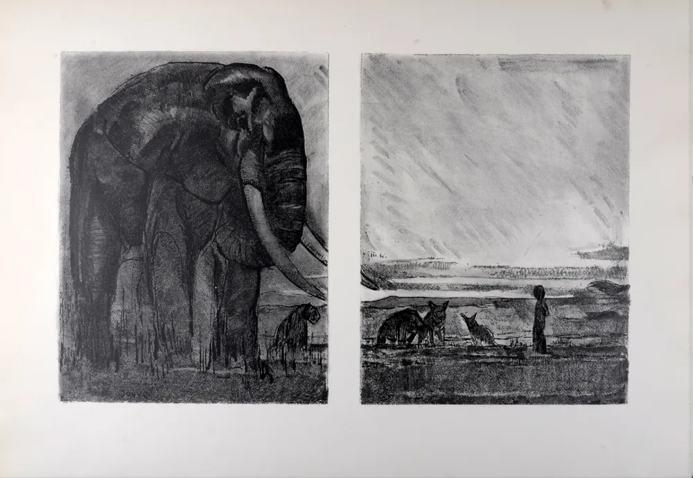 Lithograph Jouve - L'éléphant, La Comédie animale