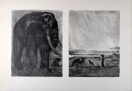 Lithograph Jouve - L'éléphant, La Comédie animale