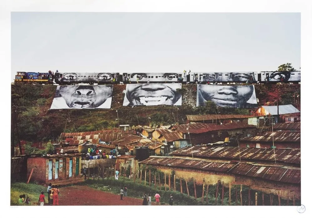 Lithograph Jr - Action in Kibera Slum, Train Passage 1, Kenya, 2009