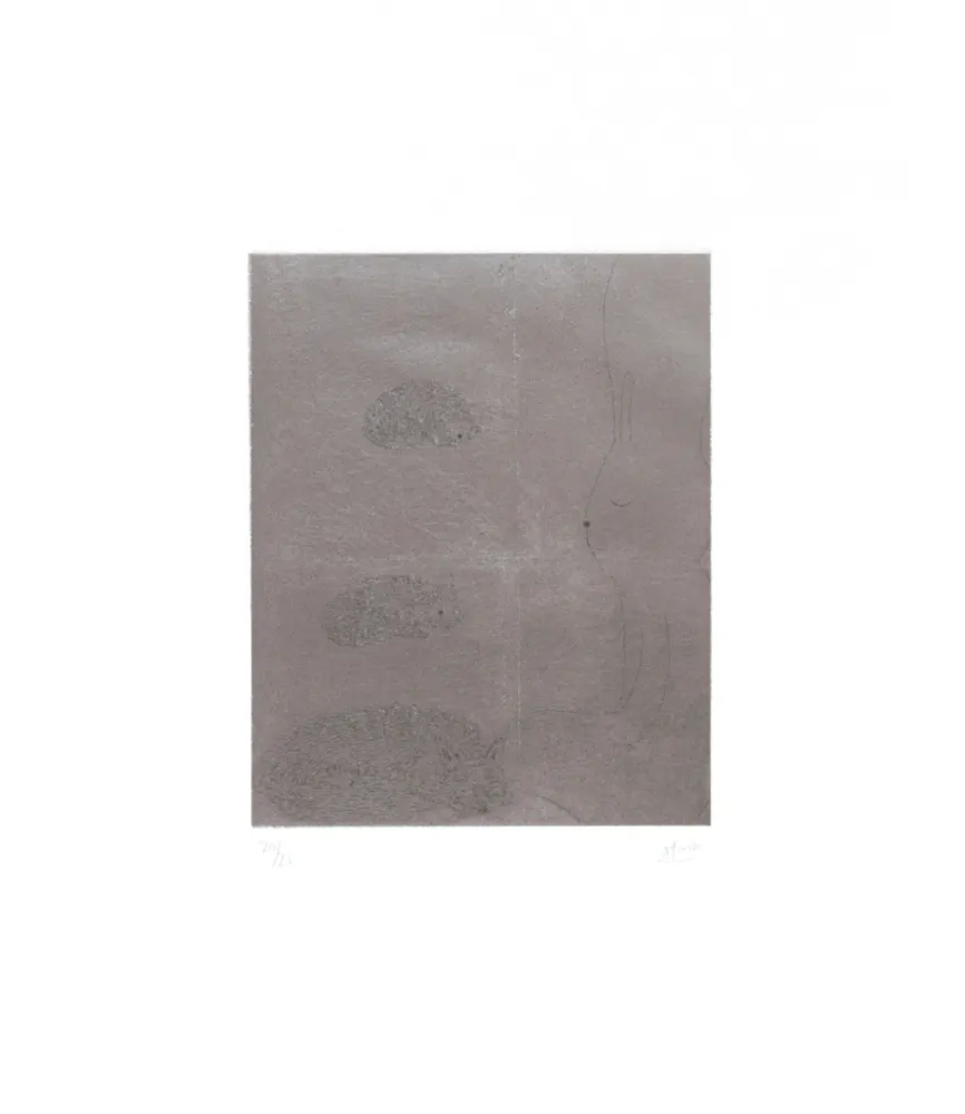 Etching Kaga - Four sleepers with cats and fox