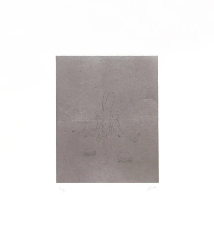 Etching Kaga - Four sleepers with monkeys