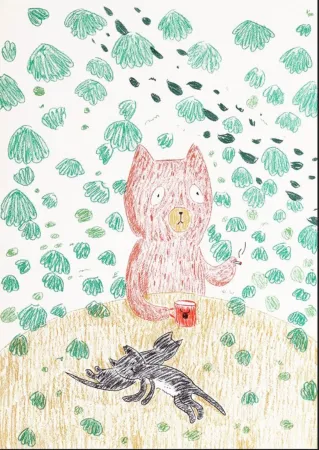 Lithograph Kaga - Kumacchi in green 1