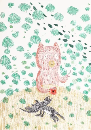 Lithograph Kaga - Kumacchi in green 1