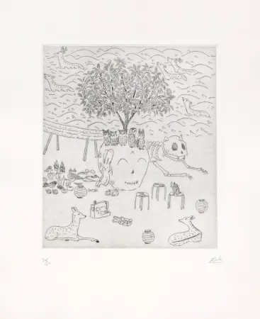 Etching Kaga - Loquat tree