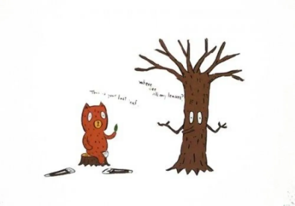 Lithograph Kaga - This is the last leaf.