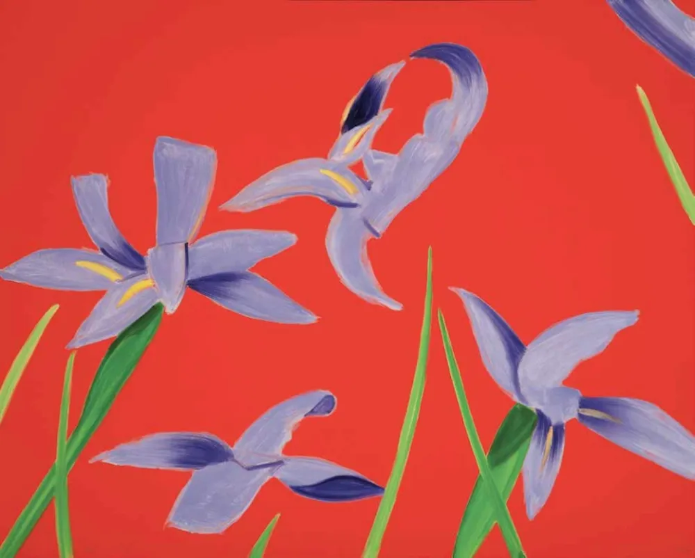 No Technical Katz - Purple Irises on Red