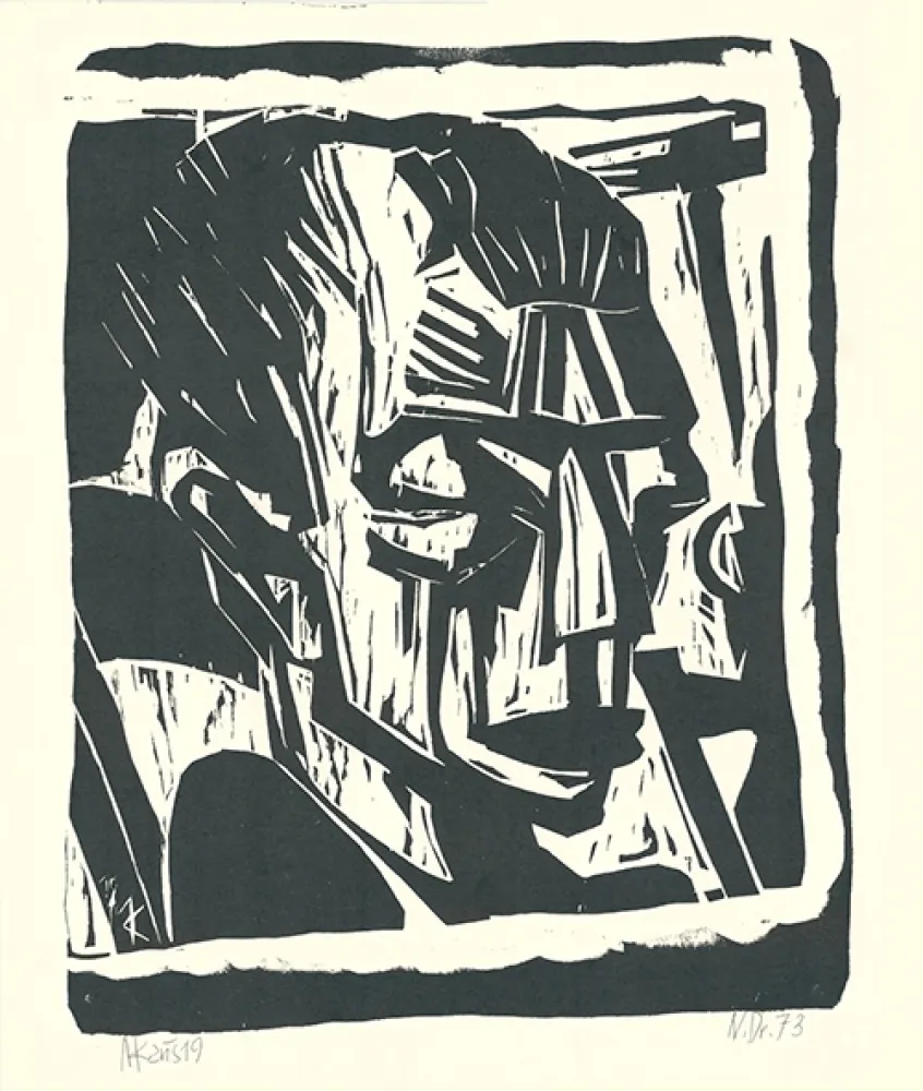 Woodcut Kaus - Männerkopf