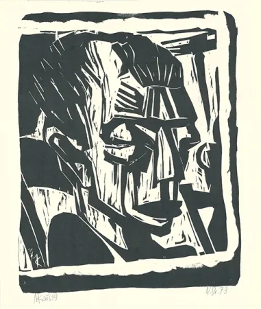 Woodcut Kaus - Männerkopf