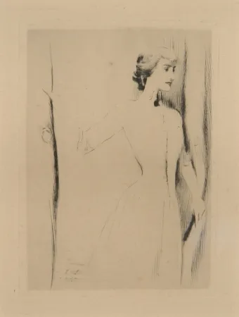 Drypoint Khnopff - Un rideau