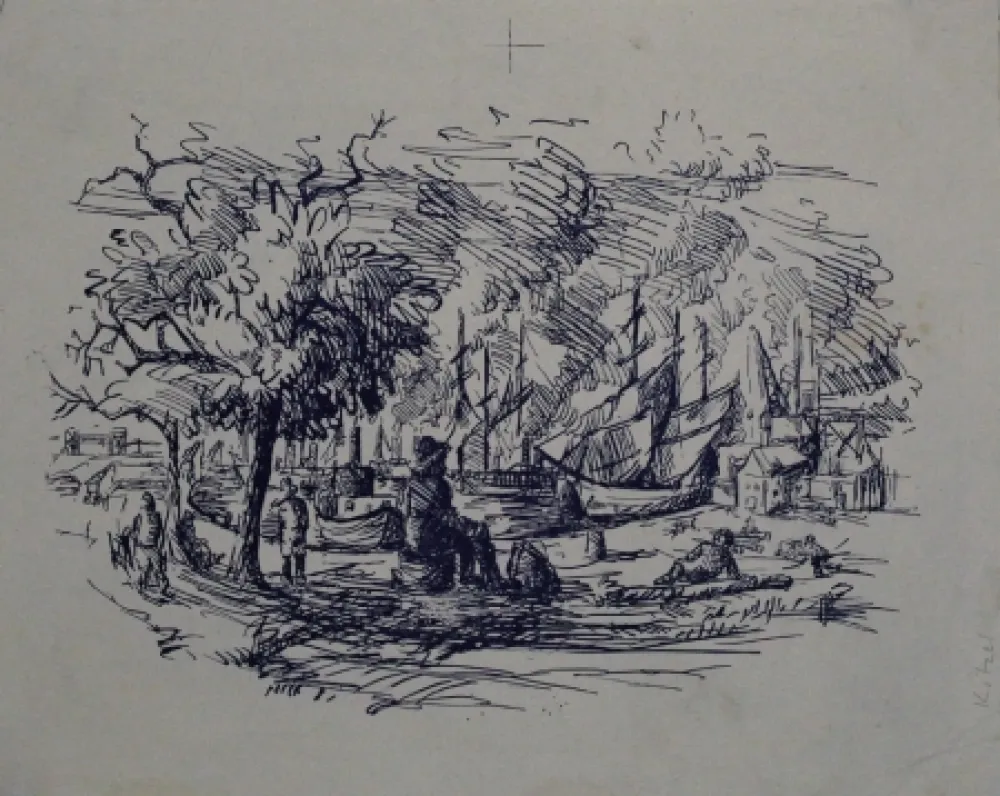 Lithograph Kitzel - Port