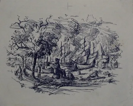 Lithograph Kitzel - Port