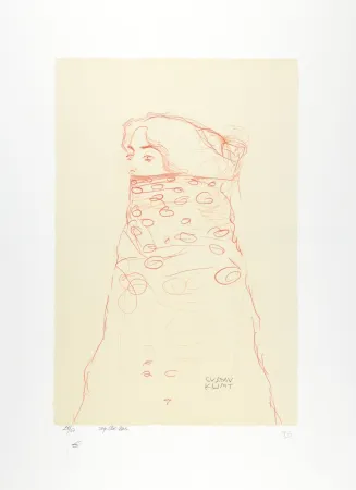 Lithograph Klimt - La femme à l'écharpe, 1910 | Woman with Scarf, 1910 (Dame im Dreiviertelprofil nach links, den Mund und einen Teil der Frisur durch Umhang verdeckt)