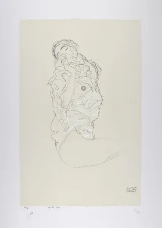 Lithograph Klimt - La fille aux yeux fermés, 1917 | The girl with closed eyes, 1917  (Reclining Female Semi-Nude with Closed Eyes / Liegender weiblicher Halbakt mit geschlossenen Augen).