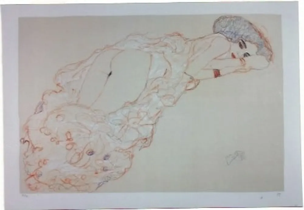 Lithograph Klimt - La fille en robe longue