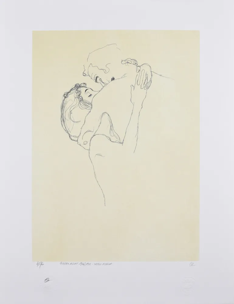 Lithograph Klimt - LES AMOUREUX / LOVERS 1904-1905 / Upper bodies of an embracing couple
