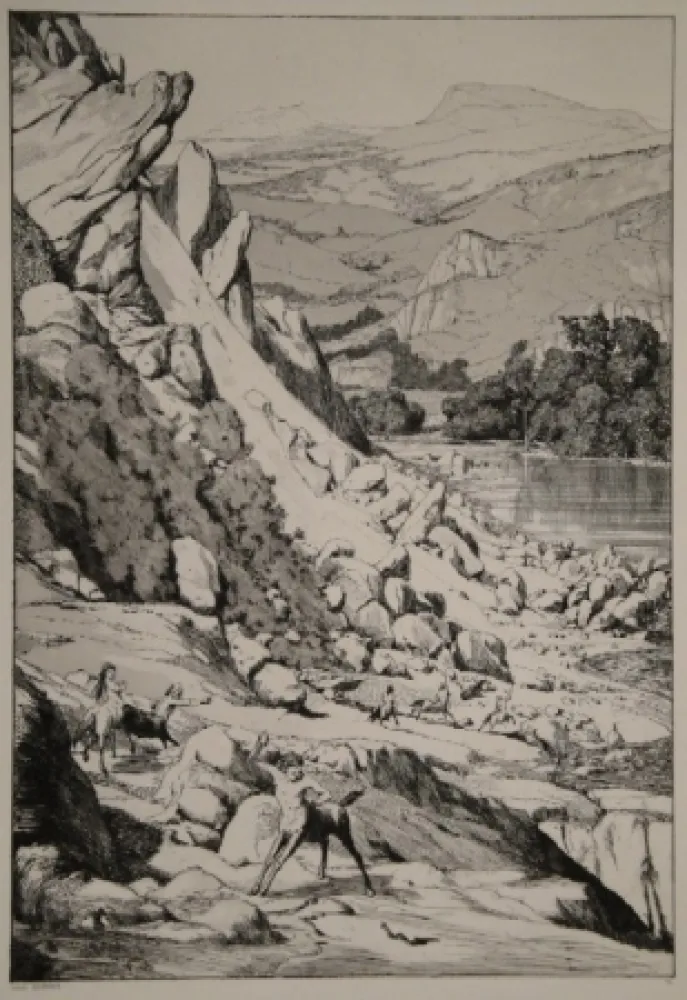 Etching And Aquatint Klinger - Bergsturz