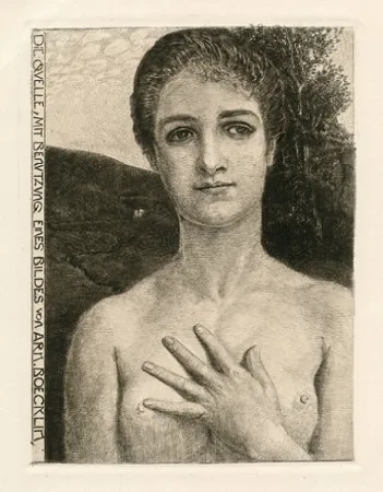 Engraving Klinger - Die Quelle, nach Bocklin