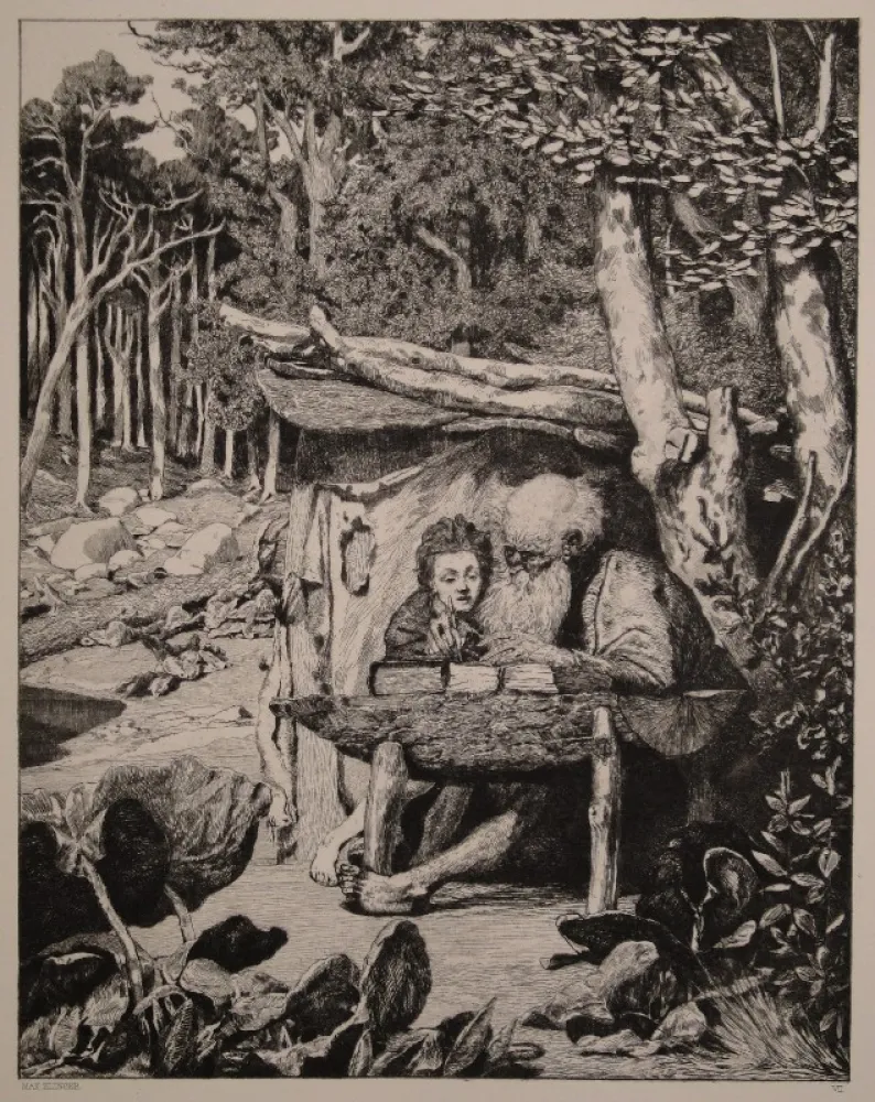 Etching Klinger - Simplici Schreibstube / Simplicius’s Writing Lesson