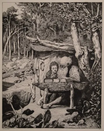 Etching Klinger - Simplici Schreibstube / Simplicius’s Writing Lesson