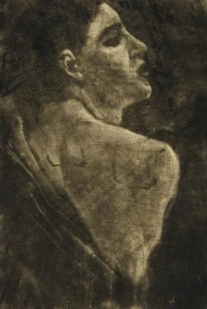 Etching Klinger - Weibliche Halbfigur Schabkunstversuch.