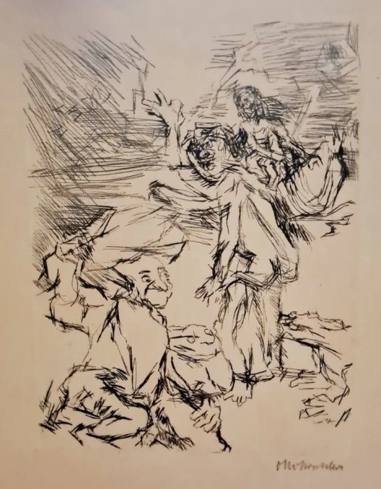 Drypoint Kokoschka - Die Frösche: Dionysos und der schwer beladene Xanthias am Totensee