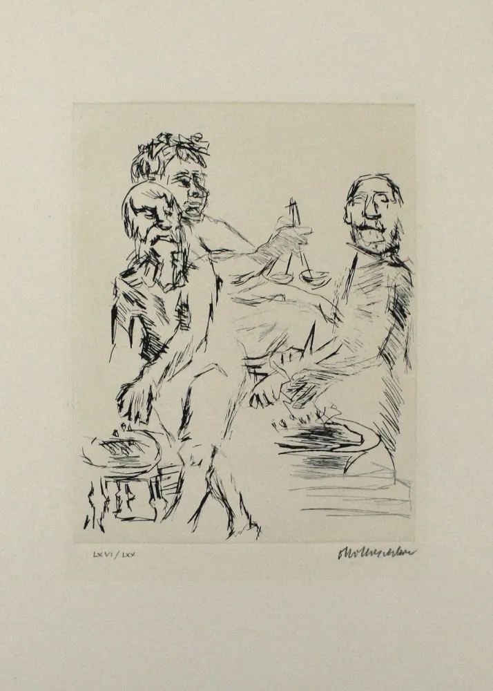 Drypoint Kokoschka - Dionysos, Aischylos und Euripides opfern vor dem Wettkampf