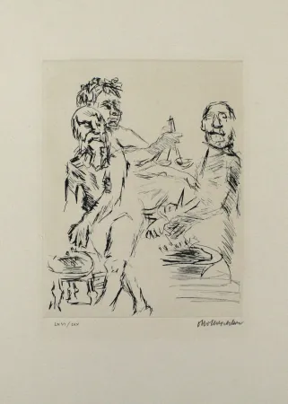 Drypoint Kokoschka - Dionysos, Aischylos und Euripides opfern vor dem Wettkampf