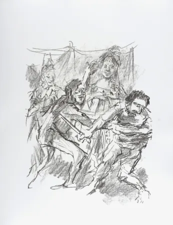 Lithograph Kokoschka - Edgar and Edmund fight , 1963