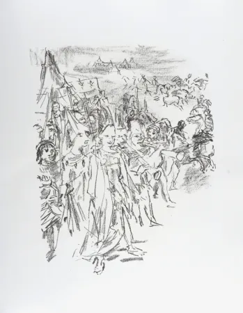 Lithograph Kokoschka - Enter with drum and colors, Cordelia and Soldiers, 1963