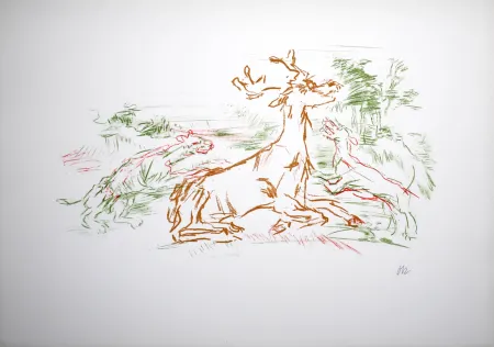 Lithograph Kokoschka - Le cerf, le cygne sont des masques..., 1967 - Hand-signed with Oskar Kokoschka's initials