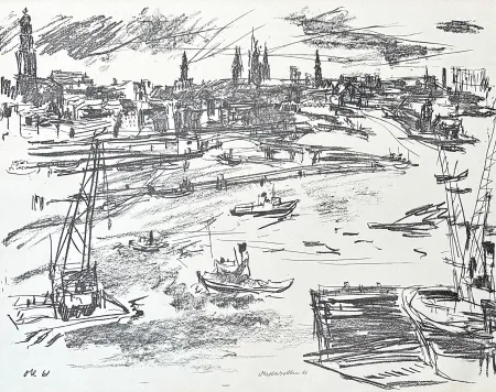 Lithograph Kokoschka - Oskar Kokoschka (1886–1980) - Port of Hamburg - Lithograph on paper - 1961