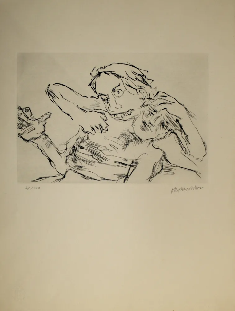 Drypoint Kokoschka - Penthesilea zerfleischt den gefallenen Achill