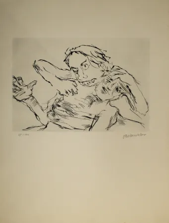 Drypoint Kokoschka - Penthesilea zerfleischt den gefallenen Achill