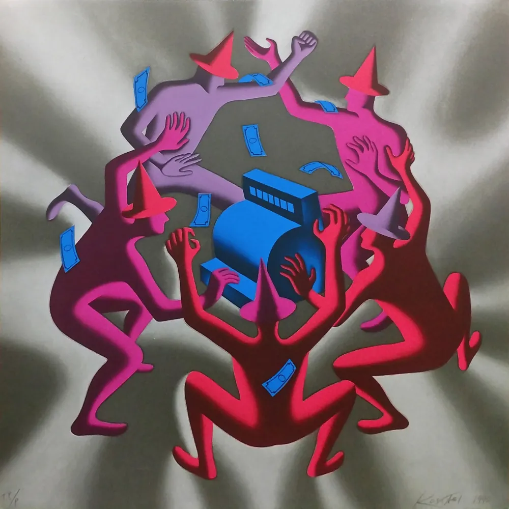 Screenprint Kostabi - CASH DANCE (GREY)
