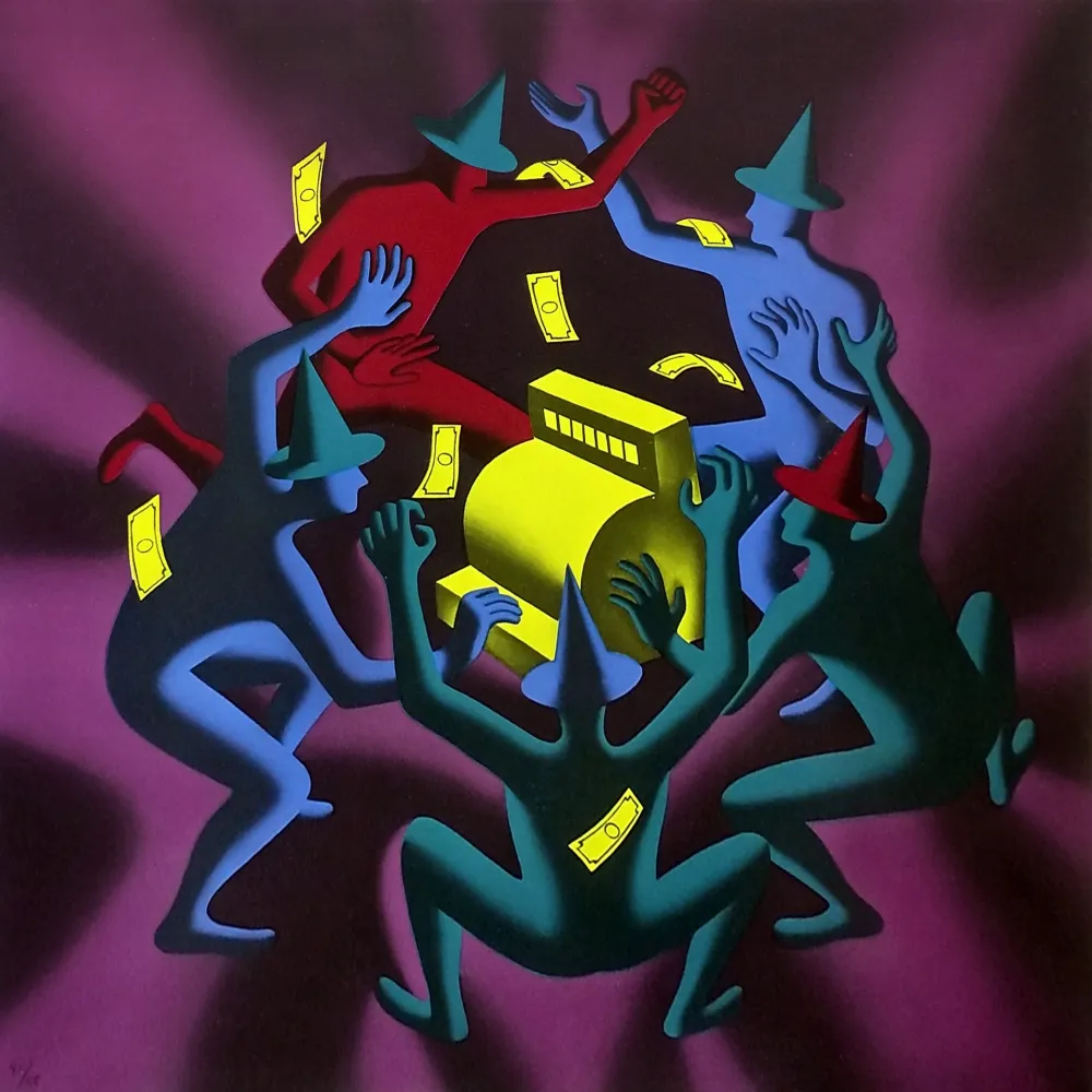 Screenprint Kostabi - CASH DANCE (PURPLE)
