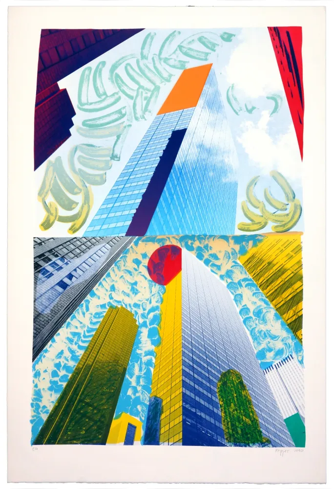 Lithograph Krøjer - Up town Manhattan