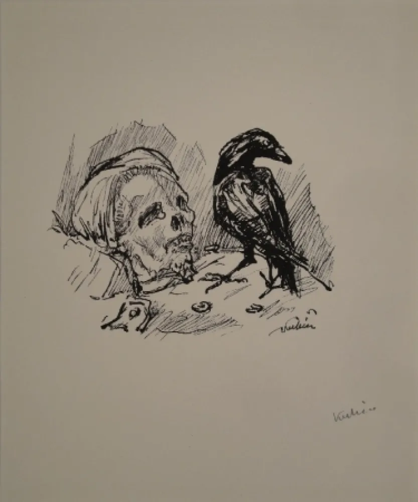 Lithograph Kubin - Der Rabe und die Tote
