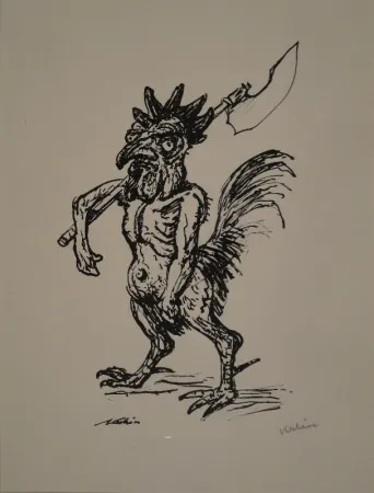 Lithograph Kubin - Kampfhahn