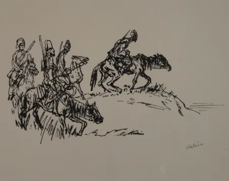 Lithograph Kubin - Kosaken