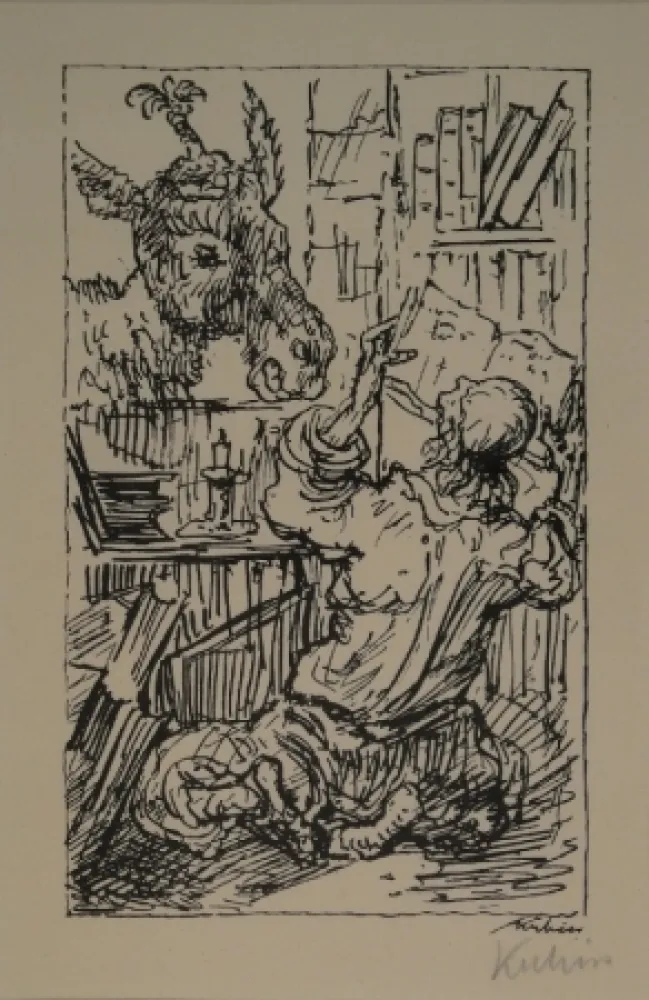 Lithograph Kubin - Lesender und Esel