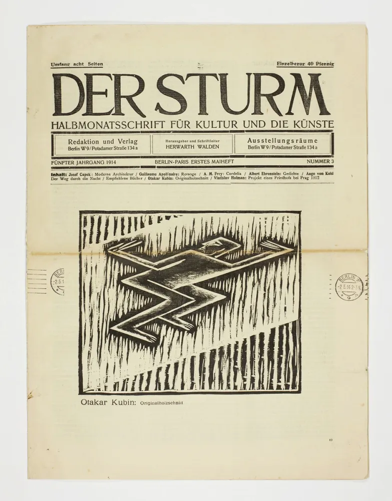 Woodcut Kubín - Untitled (Cubist male figure) 