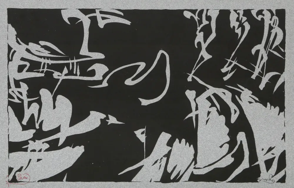 Woodcut Kupka - Bílé rytmy na černém