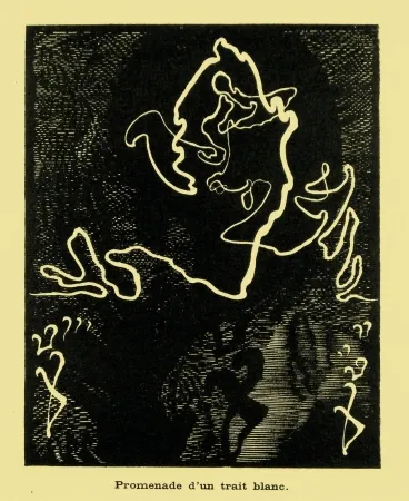 Woodcut Kupka - Promenade d'un trait blanc