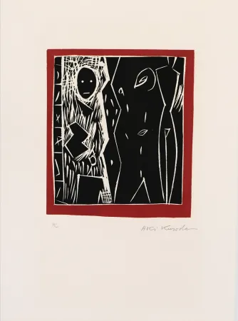 Linocut Kuroda - Cadre rouge
