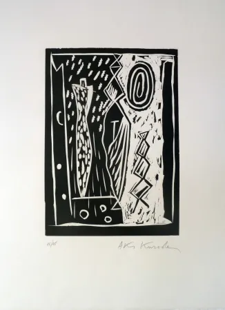 Linocut Kuroda - Statue I